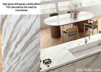 Película decorativa PVC efeito mármore branco brilhante alto brilho para bancada