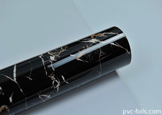 Filmes decorativos de PVC de grãos de mármore preto de alto brilho para laminação 2D, à prova d'água