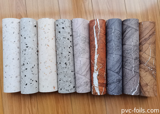 Película decorativa de PVC de design de mármore brilhante para revestimento de móveis de pressão a vácuo