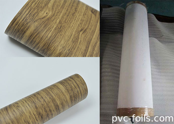 0.07 mm de espessura de madeira padrão PVC filme decorativo superfície plana de embalagem de rolo