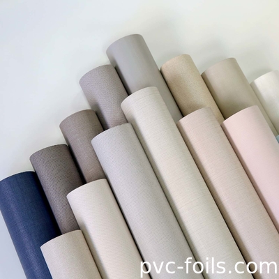 Rolo de folha decorativa de PVC para superfície de móveis, design em relevo de tecido