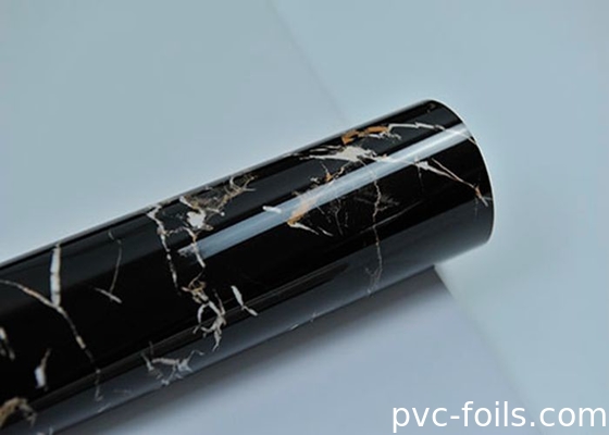 Filmes decorativos de PVC de grãos de mármore preto de alto brilho para laminação 2D, à prova d'água
