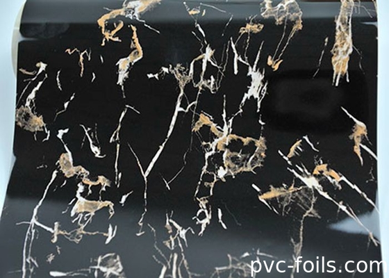 Filmes decorativos de PVC de grãos de mármore preto de alto brilho para laminação 2D, à prova d'água