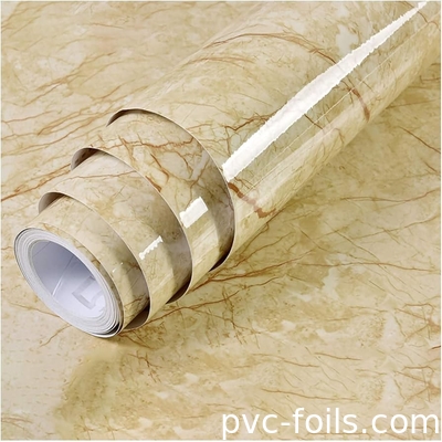 Película decorativa de PVC de grãos de mármore de alto brilho para balcões e superfícies interiores
