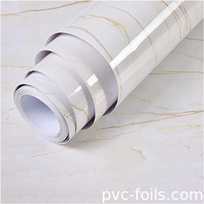 Película decorativa de PVC de grãos de mármore de alto brilho para balcões e superfícies interiores