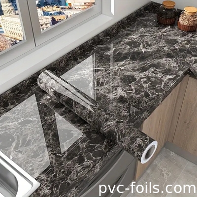 Filme decorativo de PVC de impressão digital de alta definição à prova de óleo para balcão de cozinha