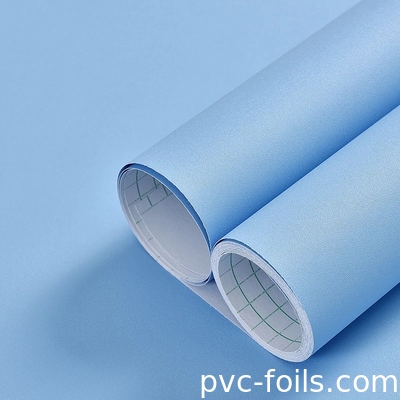 Filme de PVC auto-aderente de cor azul sólida em matte em relevo- peeling and stick para revestimento de móveis