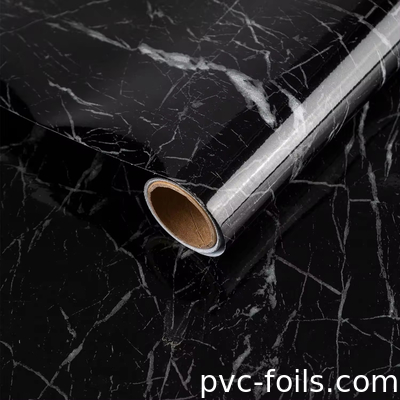 Filme laminado de PVC com efeito de mármore durável para cozinha e móveis Anti-arranhões Alto acabamento brilhante